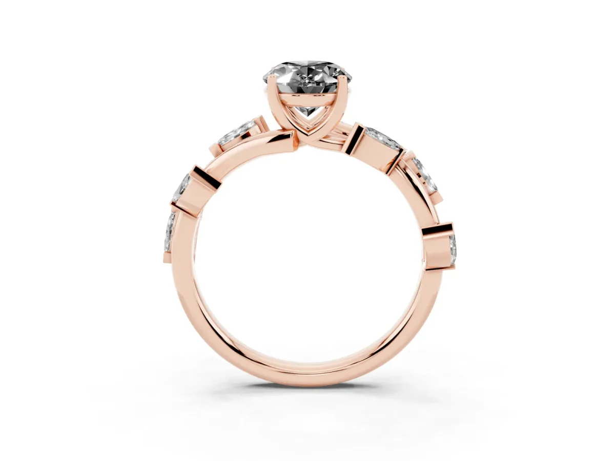 Fancy Black Oval Cut Solitaire Twisted Band Marquise Accent Prong Setting Ring Rose gold
