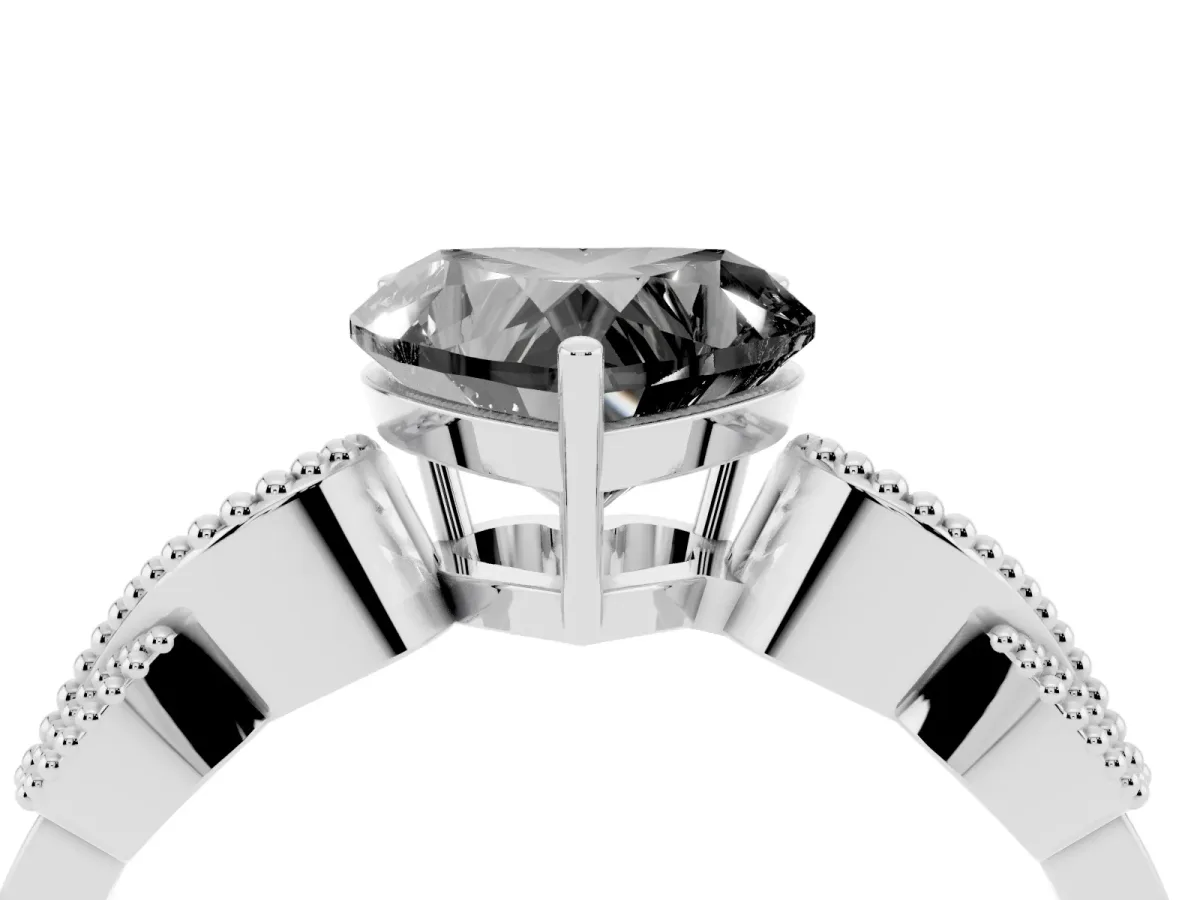 Fancy Black Heart Cut Solitaire Milgrain Leaf Band with Prong Setting Silver
