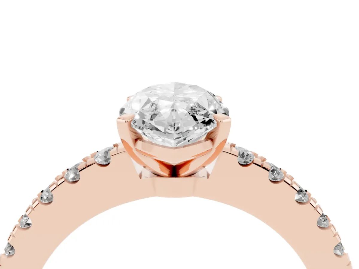 Marquise Cut Solitaire Diamond with Pavé Band and Four-Prong Setting Rose gold
