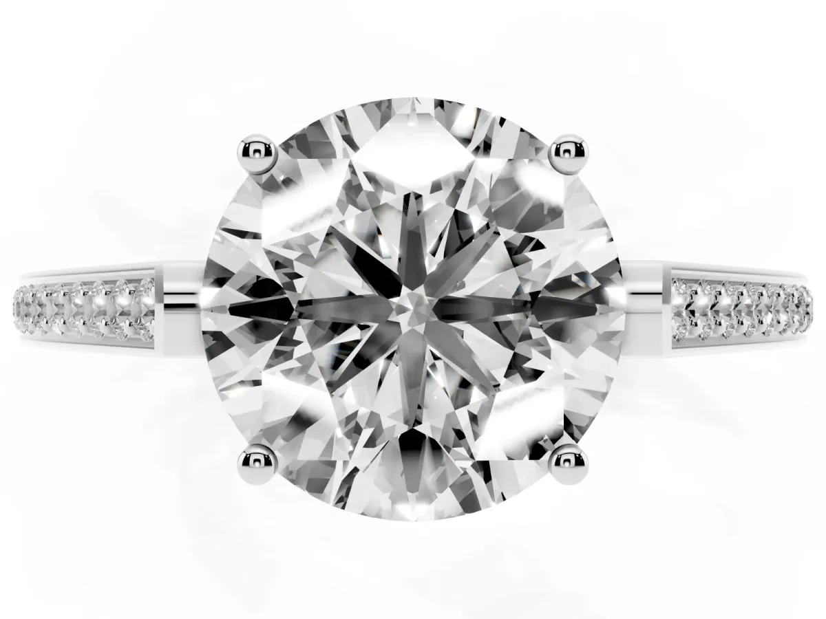 Round Cut Cut Cathedral Pave Diamond Engagement Ring with Six-Prong Setting Platinum
