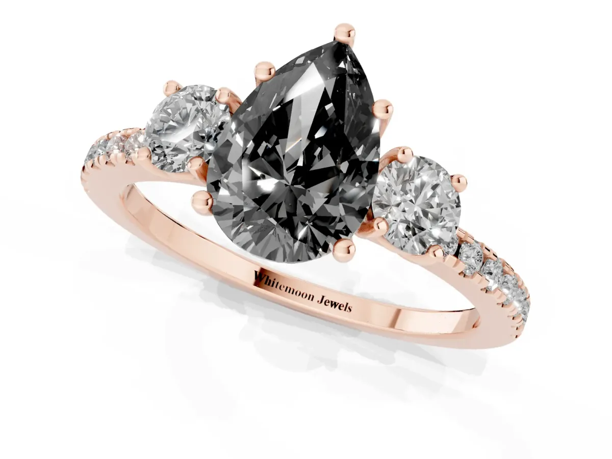 Fancy Black Three-Stone Pear Cut Cut Diamond Pavé Band with Prong Setting Rose gold