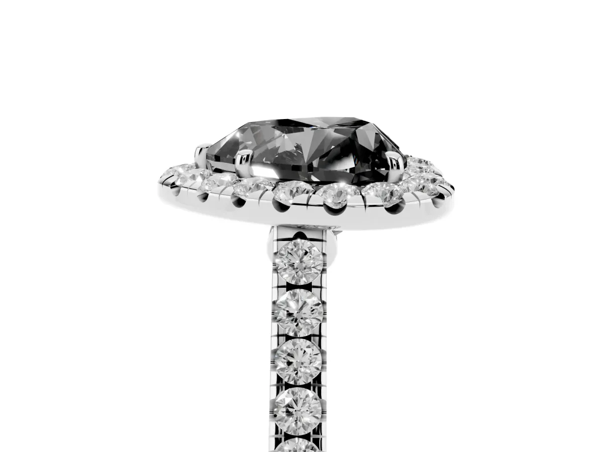 Fancy Black Heart Cut Halo Pave Diamond Engagement Ring with Four-Prong Setting Silver