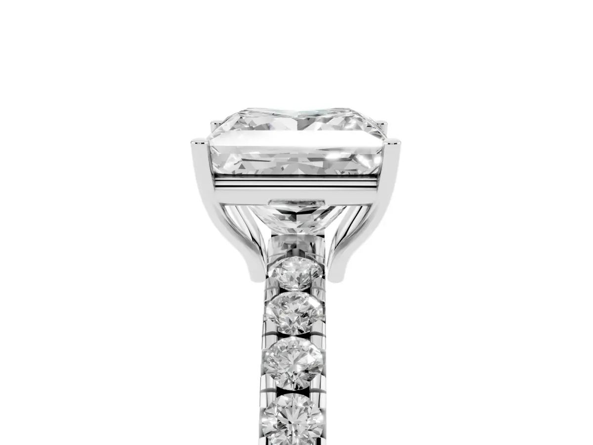 Princess Cut Diamond Pavé Solitaire Engagement Ring with Four-Prong Setting Platinum