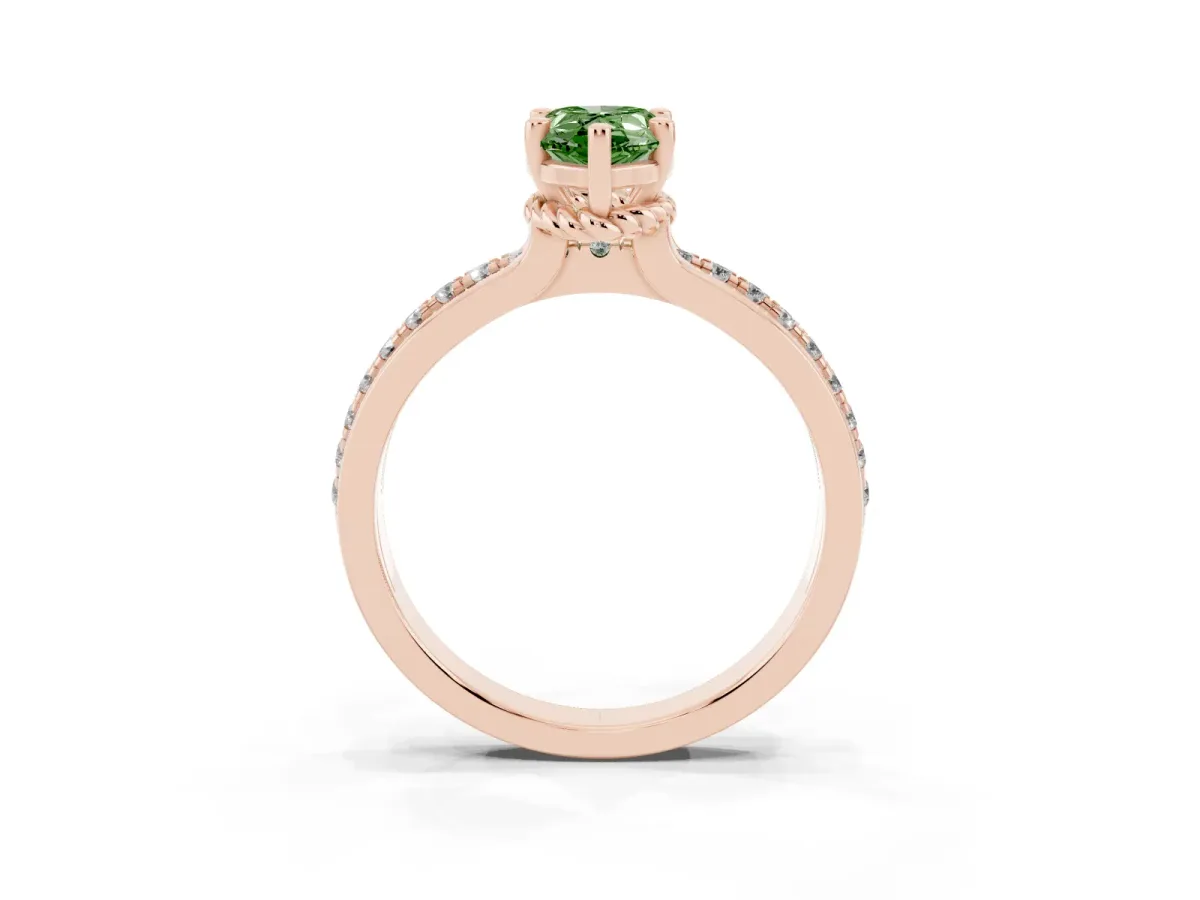 Fancy Green Pear Cut Solitaire Diamond Ring with Channel Set Band and Six-Prong Setting Rose gold