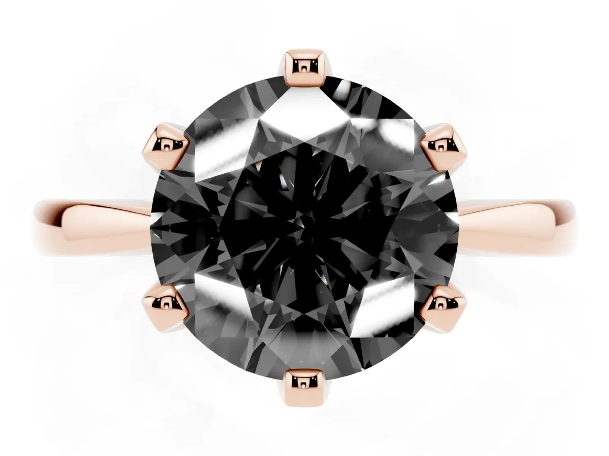 Fancy Black Round Cut Solitaire Engagement Ring with Six-Prong Setting and Tapered Band Rose gold
