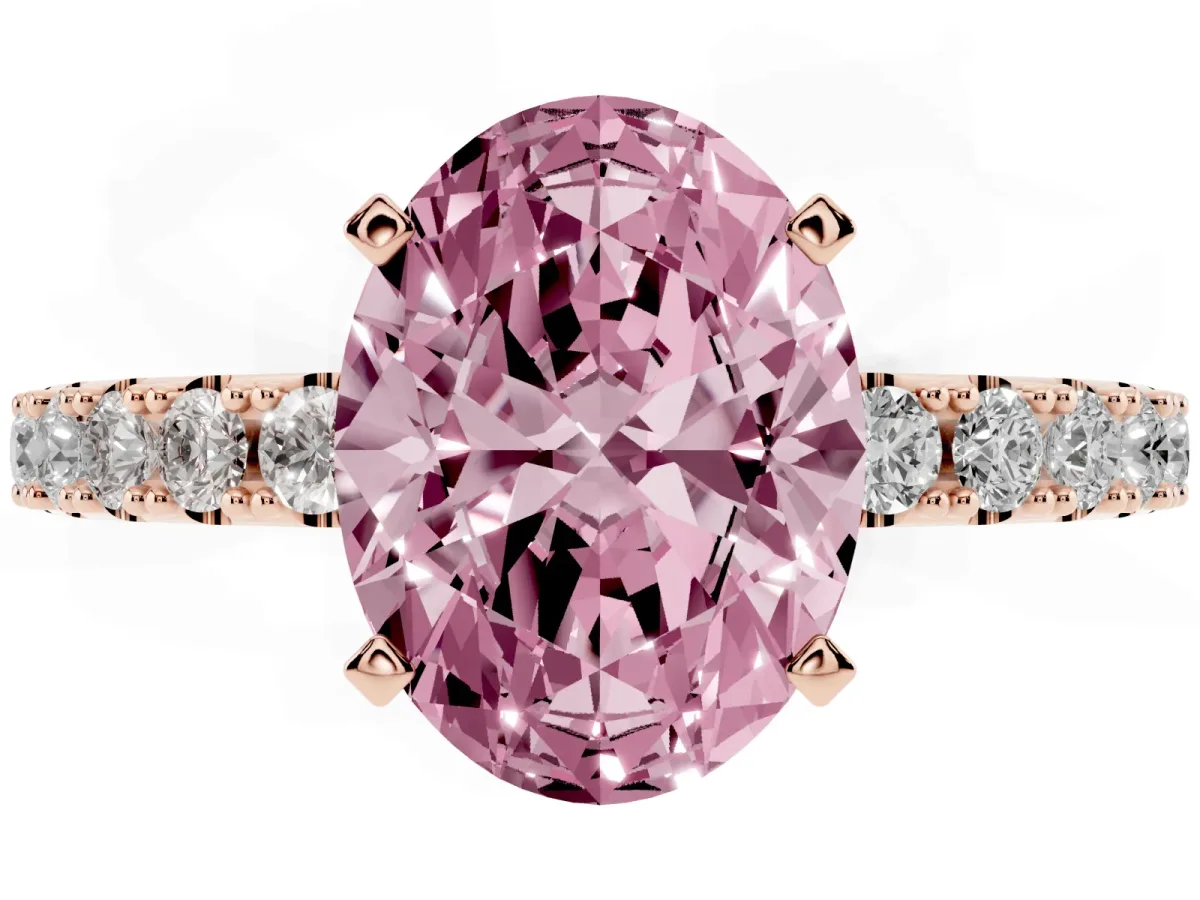 Fancy Pink Oval Cut Diamond Solitaire Pavé Band with Four-Prong Setting Rose gold