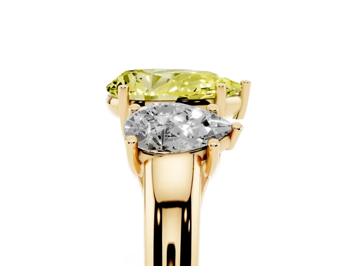 Fancy Yellow Three-Stone Pear Cut Diamond Engagement Ring with Prong Setting Yellow gold