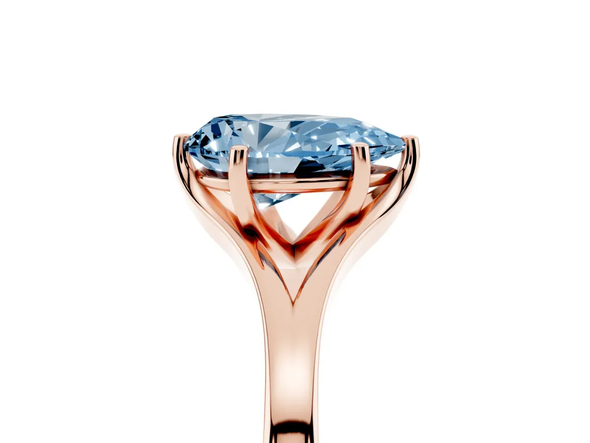 Fancy Blue Pear Cut Solitaire Diamond Ring with Six-Prong Setting and Tapered Band Rose gold