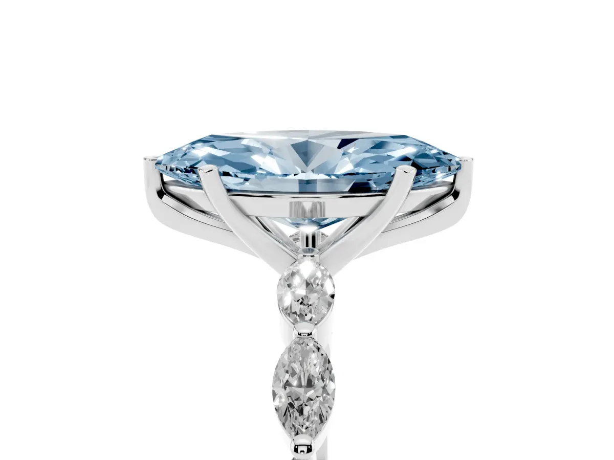 Fancy Blue Marquise Cut Diamond Ring with Marquise Side Stones and Prong Setting White gold
