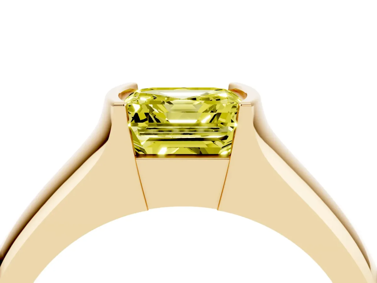 Fancy Yellow Asscher Cut Solitaire Bezel Set Diamond Ring with Wide Band Yellow gold