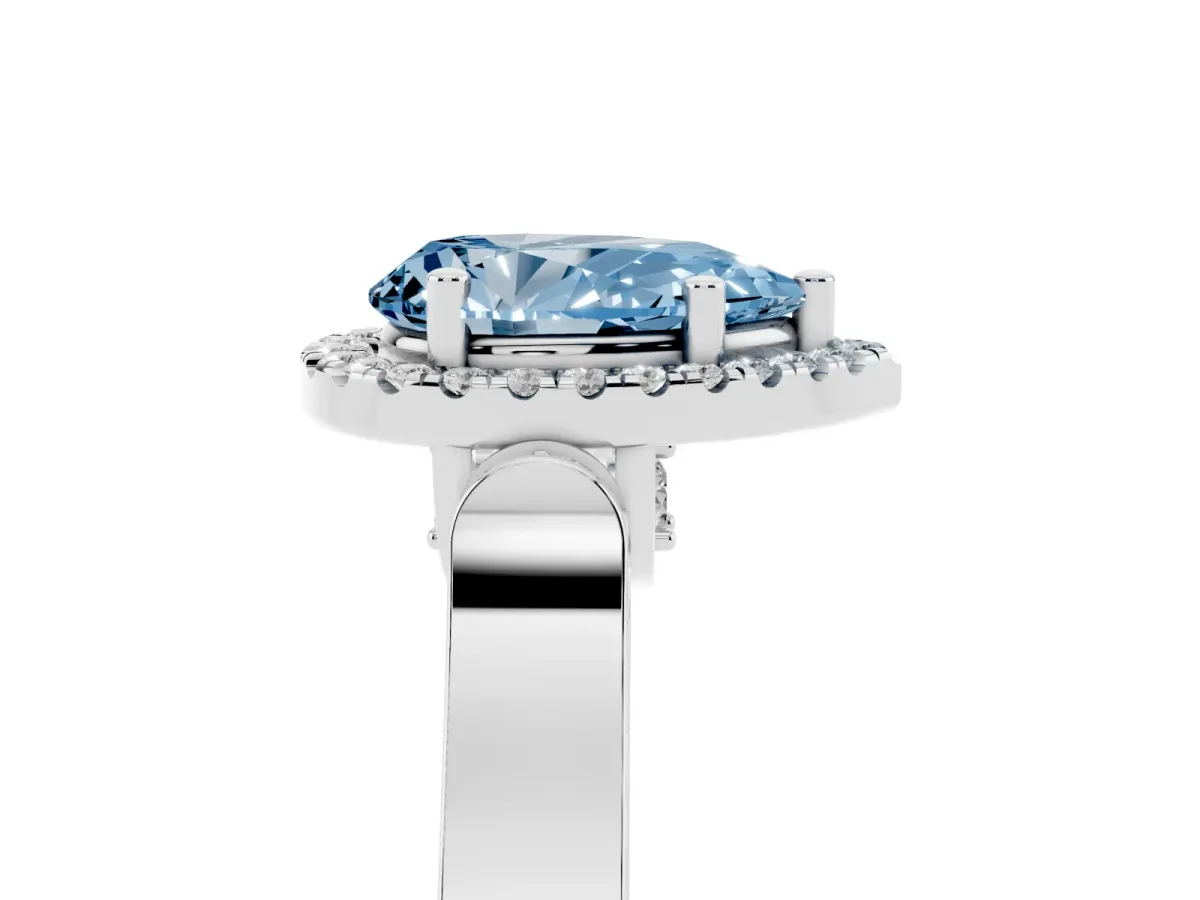 Fancy Blue Pear Cut Halo Pave Split Shank Prong Setting Ring Silver