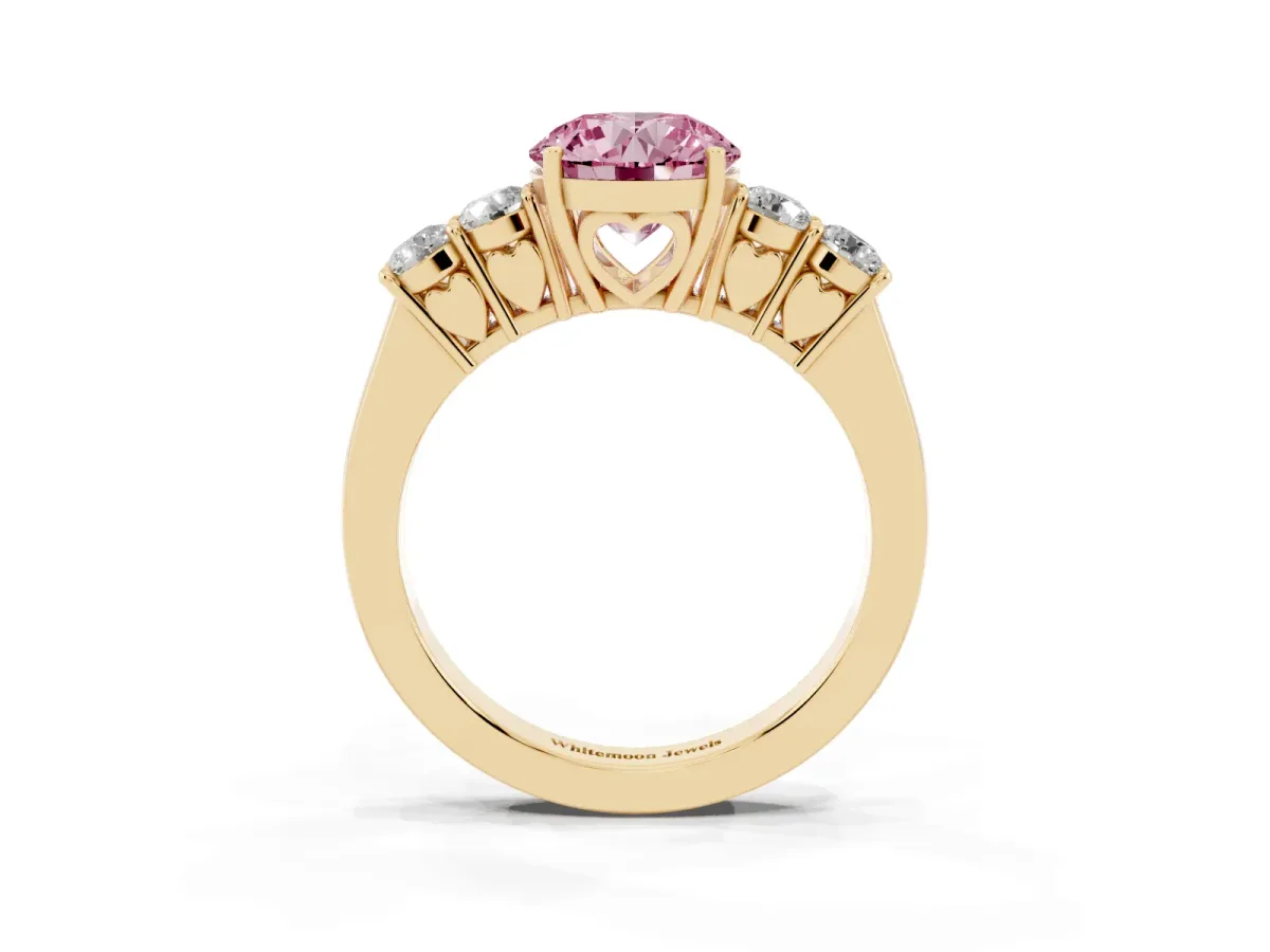 Fancy Pink Round Cut Cut Diamond Five-Stone Prong Set White Gold Ring Yellow gold