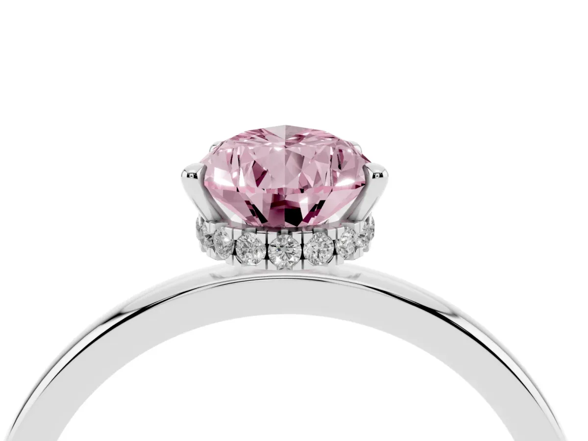 Fancy Pink Pear Cut Solitaire Engagement Ring with Cathedral Band and Four-Prong Setting Silver