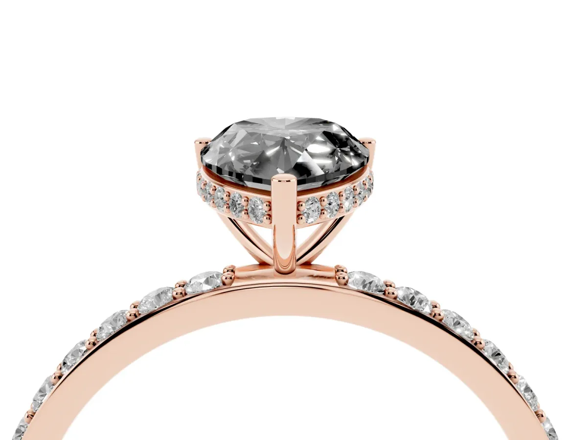 Fancy Black Pear Cut Diamond Solitaire Ring with Pavé Band and Hidden Halo Rose gold