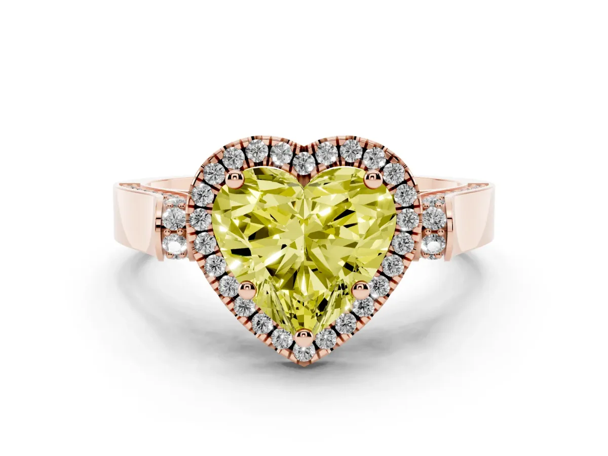 Fancy Yellow Heart Cut Halo Pave Split Shank Prong Setting Ring Rose gold