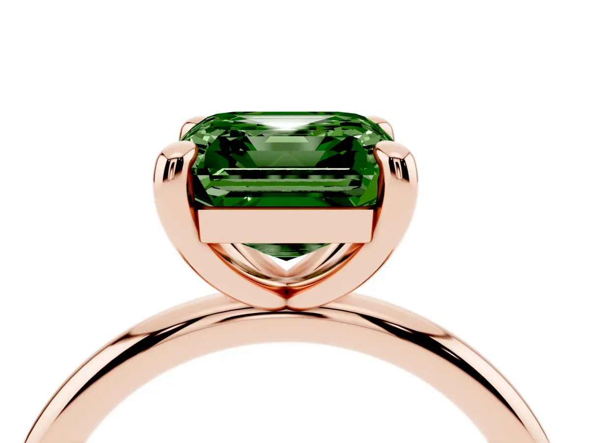 Fancy Green Asscher Cut Solitaire Diamond Ring with Four-Prong Setting on a Plain Band Rose gold