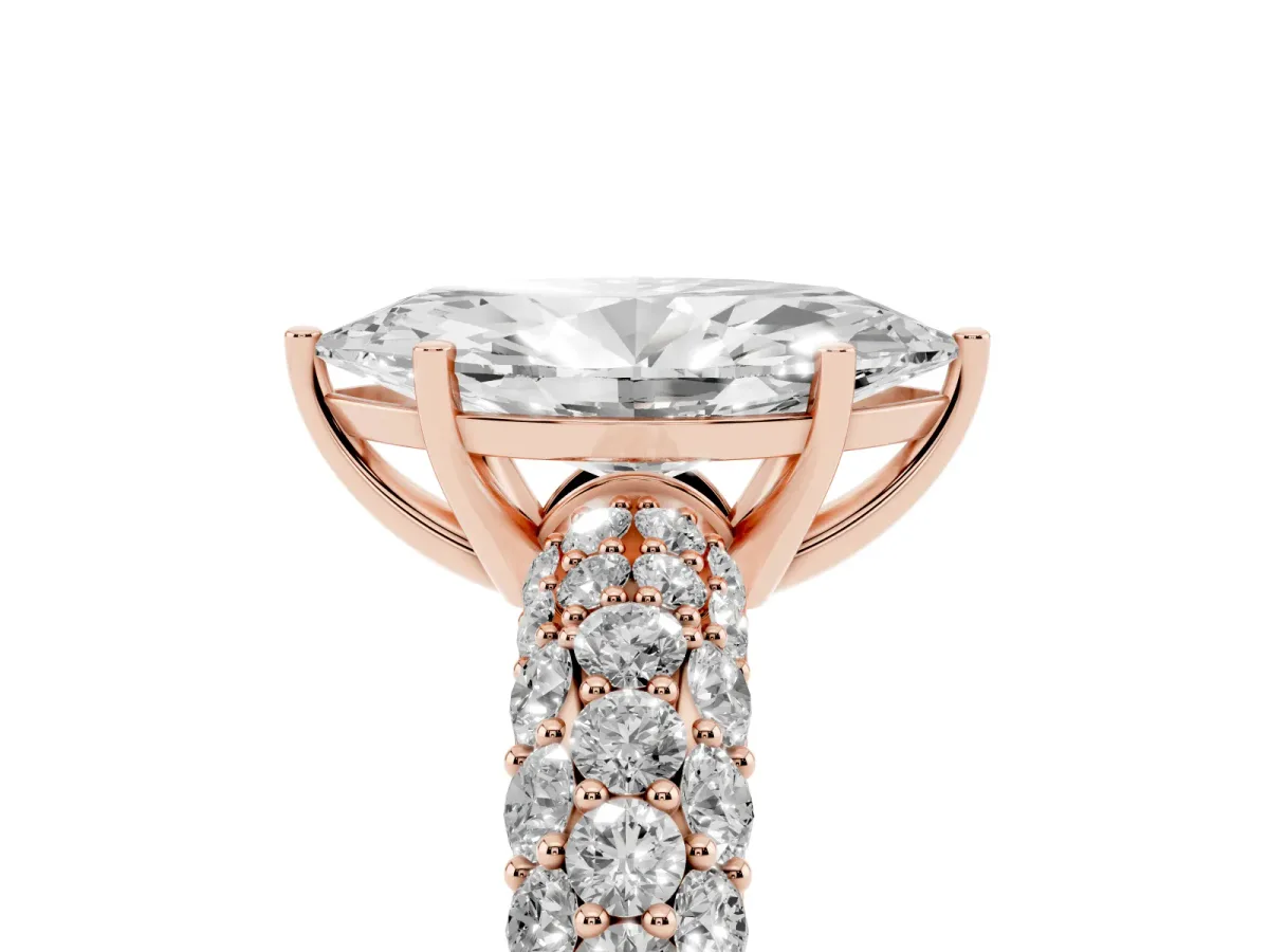 Marquise Cut Diamond Pavé Band Solitaire Ring with Four-Prong Setting Rose gold