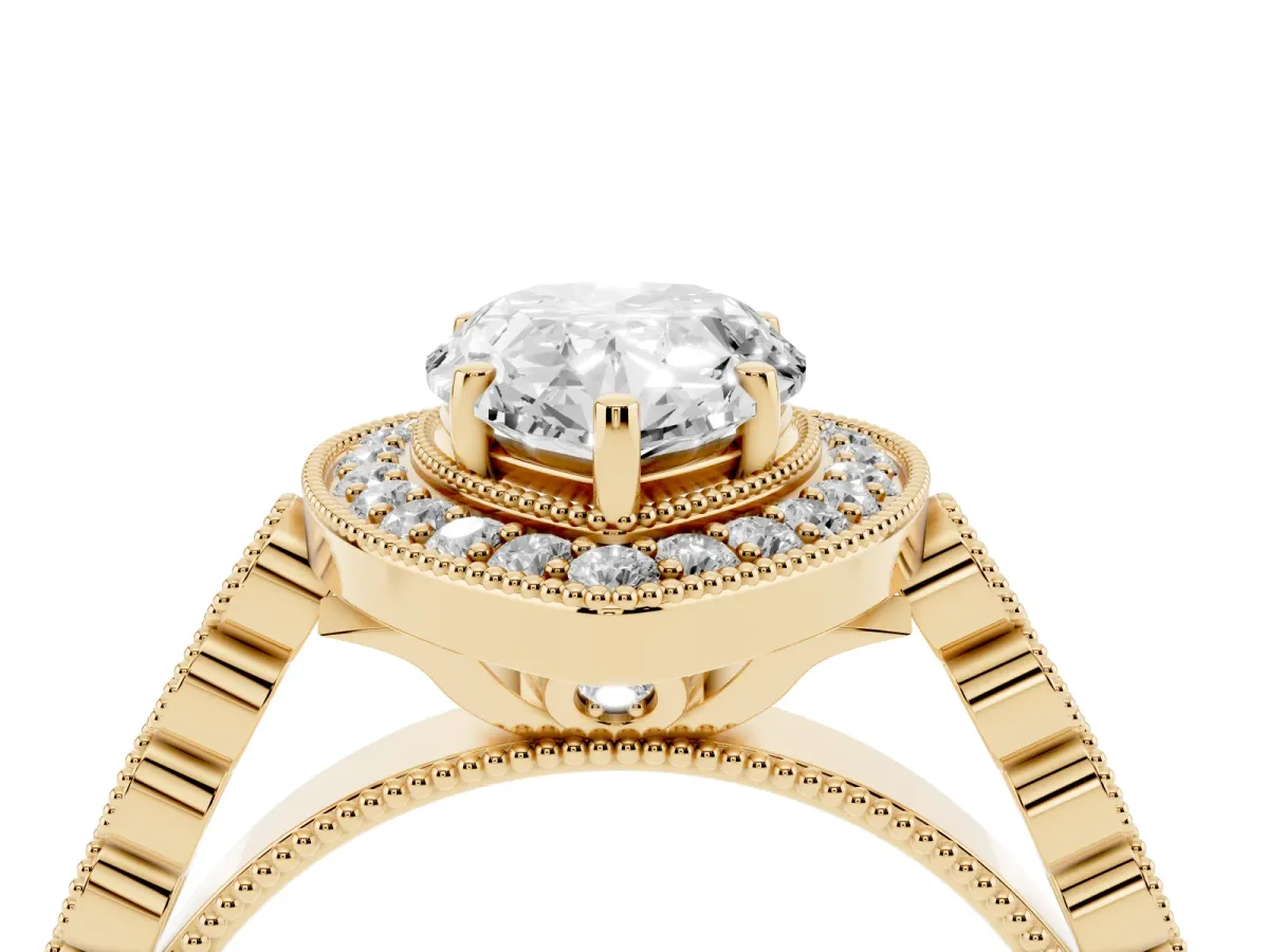 Pear Cut Halo Twist Band Solitaire Ring with Six-Prong Setting Yellow gold