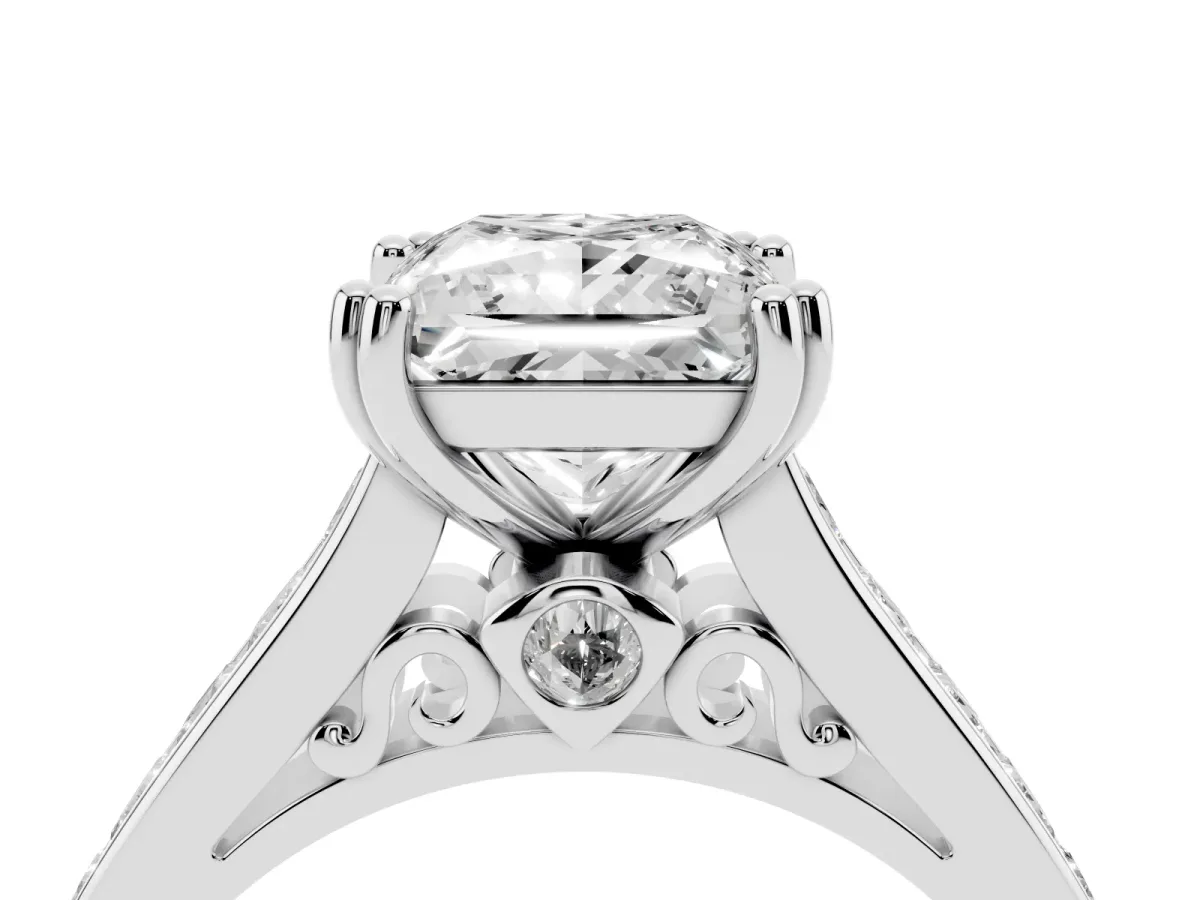 Princess Cut Cut Channel Set Solitaire Engagement Ring with Prong Setting Silver