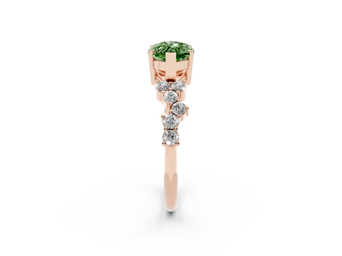 Fancy Green Marquise Cut Diamond Scattered Round Accent Ring with Prong Setting Rose gold