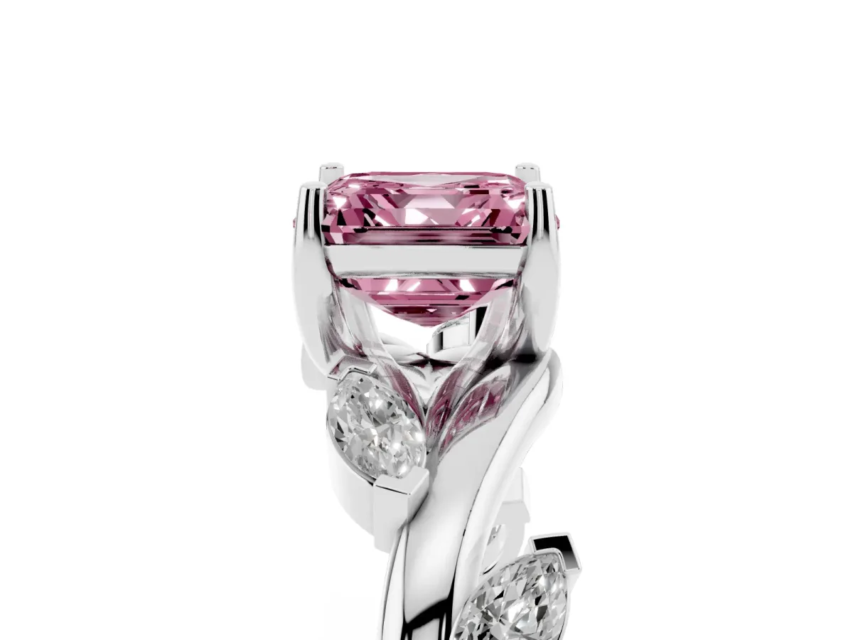 Fancy Pink Asscher Cut Solitaire Twisted Band Marquise Accent Prong Setting Ring Silver