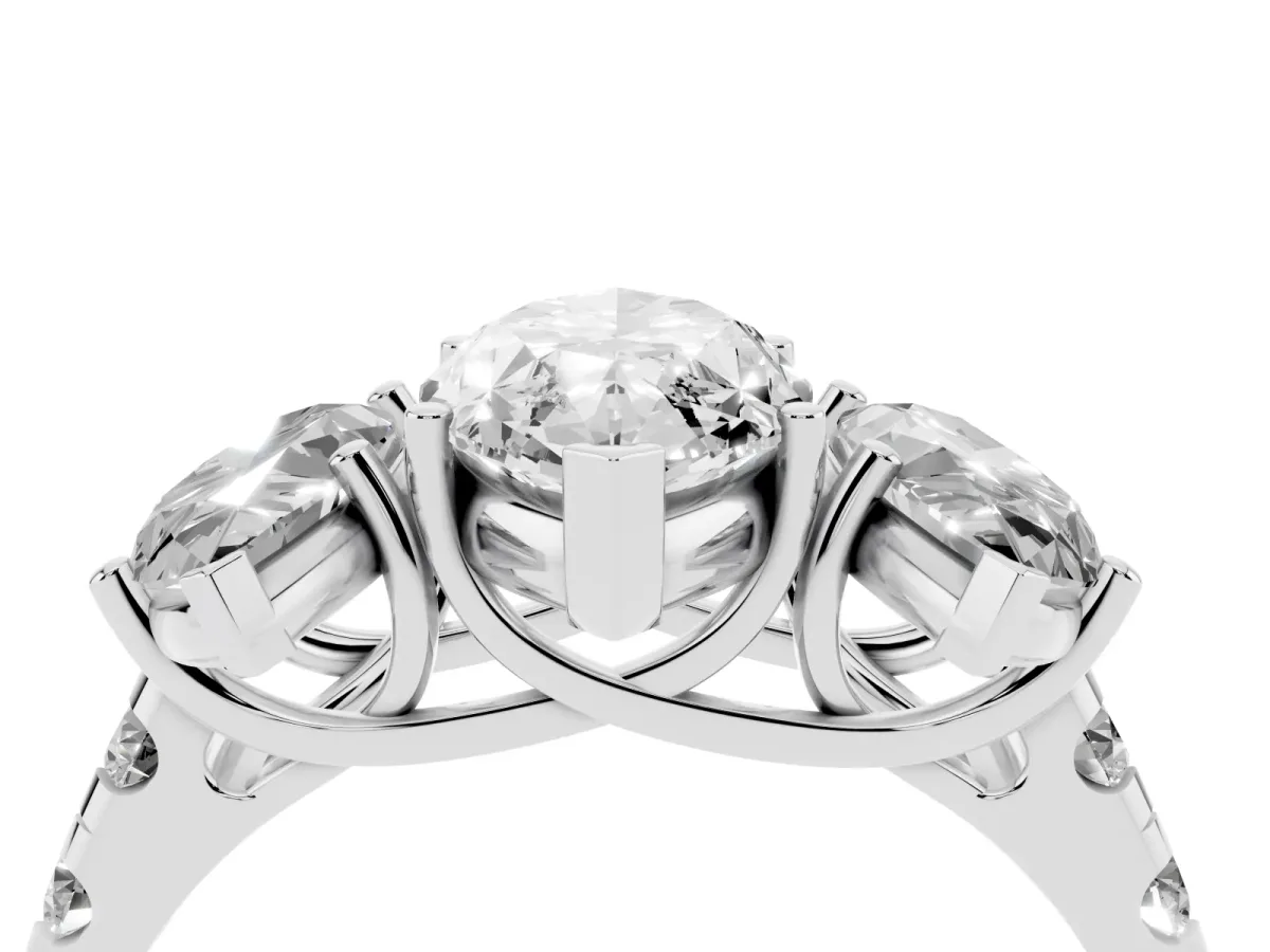 Three-Stone Marquise Cut Diamond Pavé Band with Prong Setting Platinum