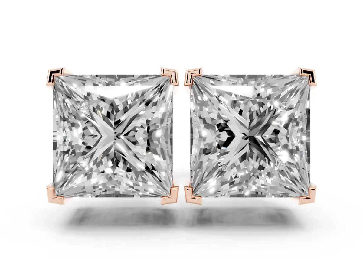 Princess Cut Diamond Stud Earrings Rose gold