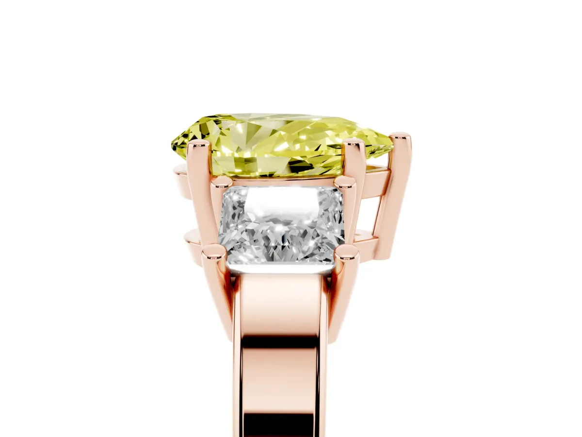 Fancy Yellow Three-Stone Pear Cut Cut Solitaire Ring with Prong Setting Rose gold