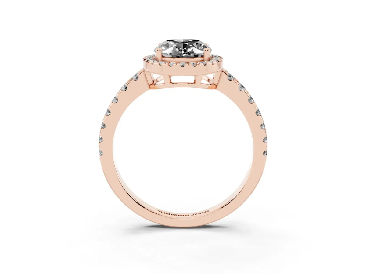 Fancy Black Oval Cut Diamond Halo Ring with Pavé Band and Four-Prong Setting Rose gold