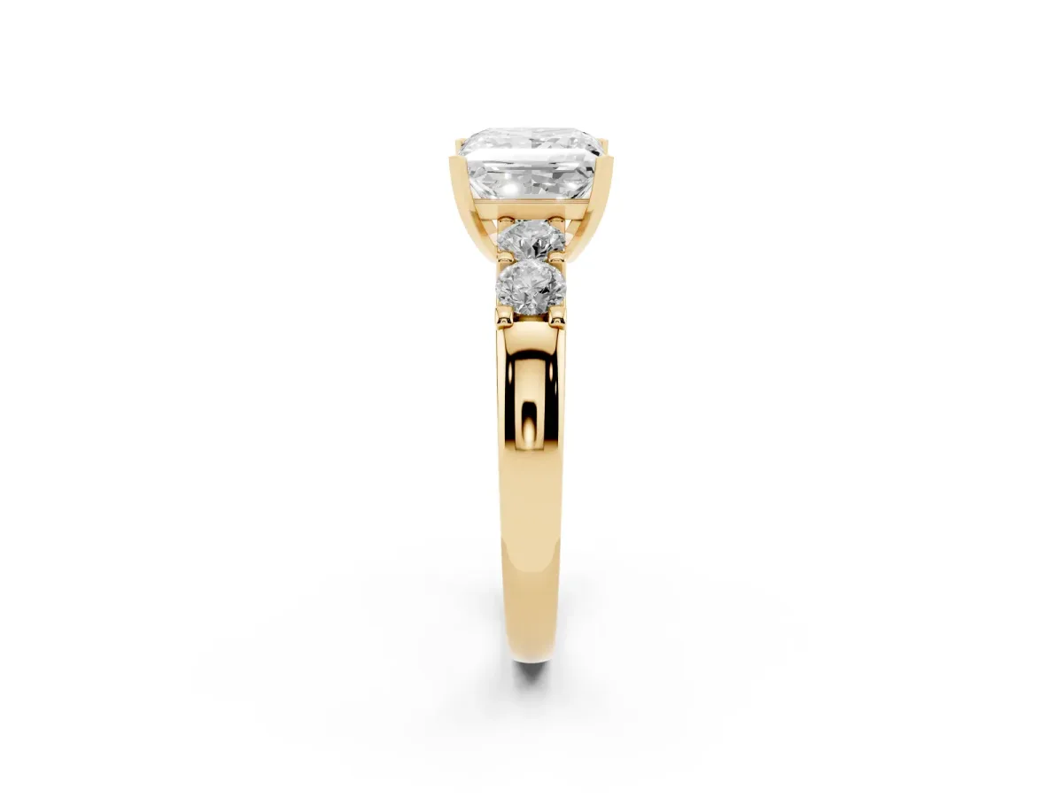 Princess Cut Brilliant Cut Diamond Five-Stone Prong Set Engagement Ring with Channel Band Yellow gold