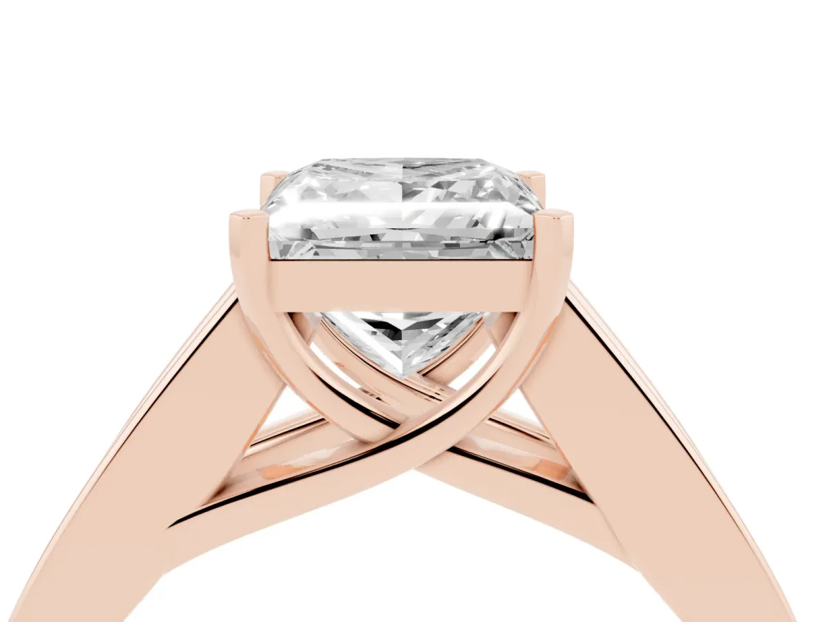 Princess Cut Cut Channel Set Solitaire Ring with Four-Prong Setting Rose gold