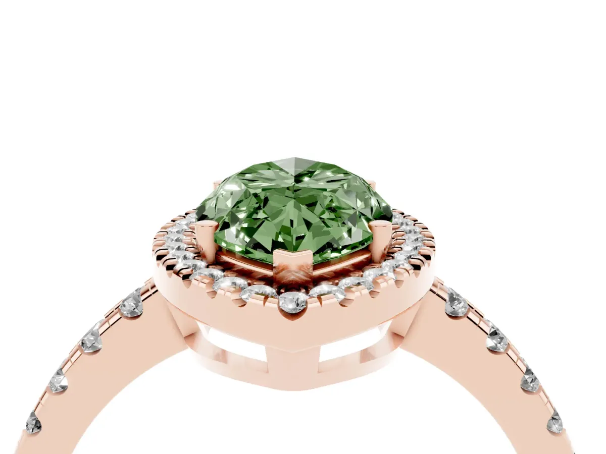 Fancy Green Marquise Cut Diamond Halo Ring with Pavé Band and Four-Prong Setting Rose gold