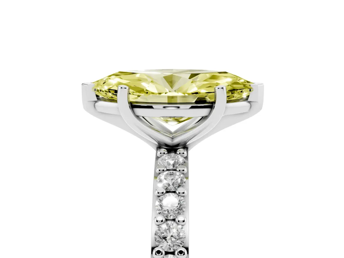 Fancy Yellow Marquise Cut Cut Diamond Solitaire with Pave Band and Four-Prong Setting Silver