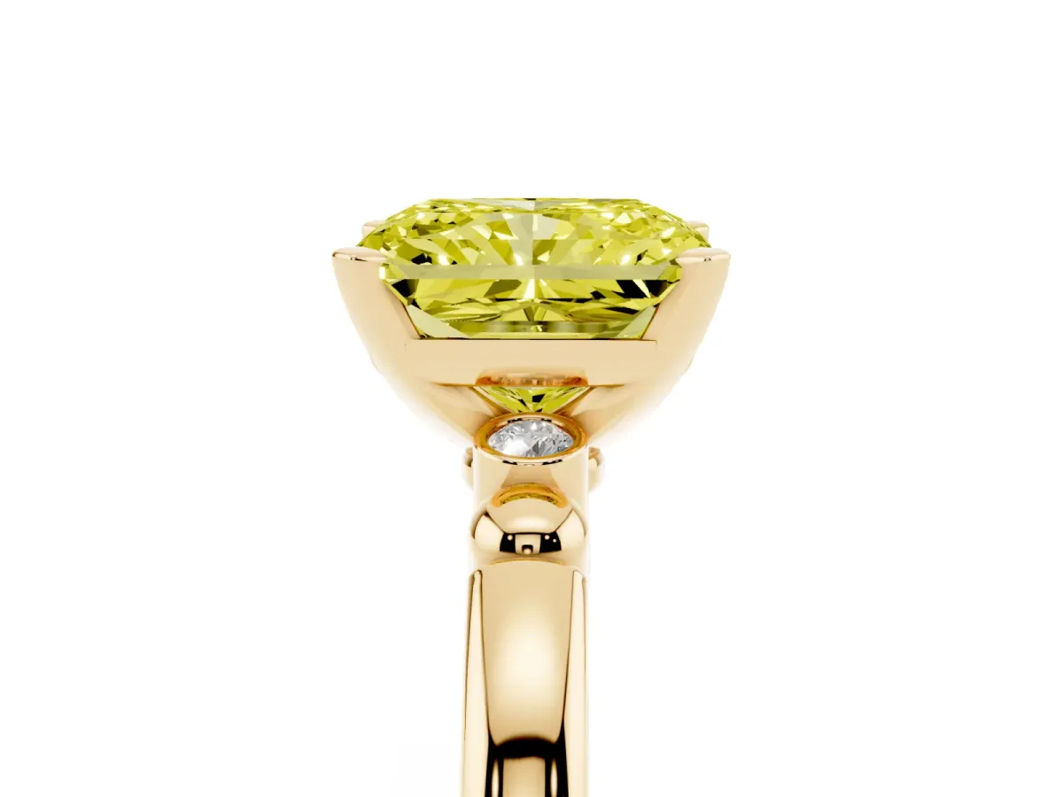 Fancy Yellow Radiant Cut Solitaire Beaded Band with Four-Prong Setting Yellow gold