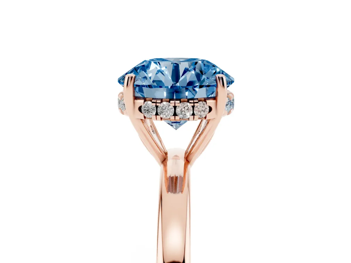 Fancy Blue Round Cut Solitaire Diamond Ring with Prong Setting and Plain Band Rose gold