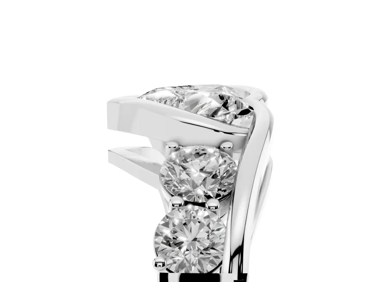 Bezel Set Heart Cut Diamond Bypass Ring with Round Accents Platinum