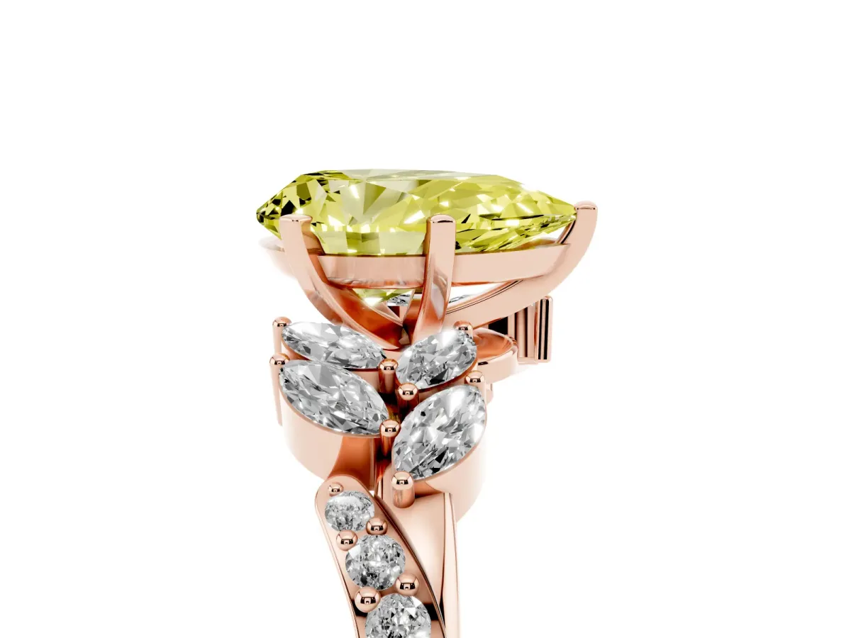 Fancy Yellow Pear Cut Solitaire Marquise Twist Band with Six-Prong Setting Rose gold