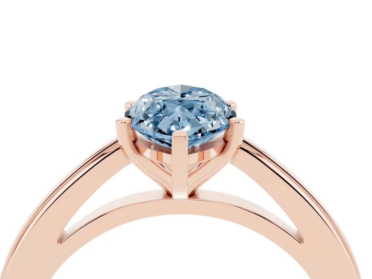 Fancy Blue Marquise Cut Solitaire Diamond Ring with Four-Prong Setting and Classic Band Rose gold