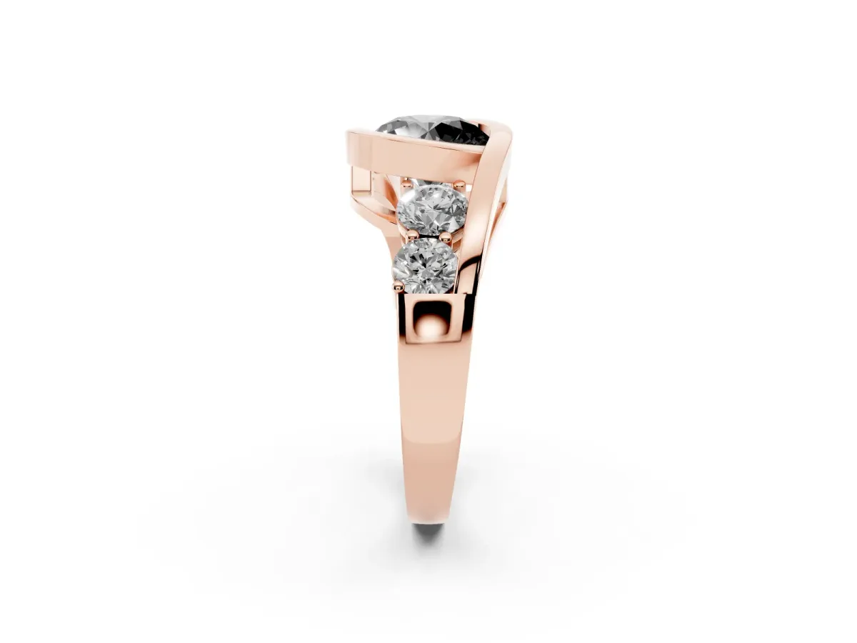 Fancy Black Bezel Set Round Cut Diamond Bypass Ring with Round Accents Rose gold
