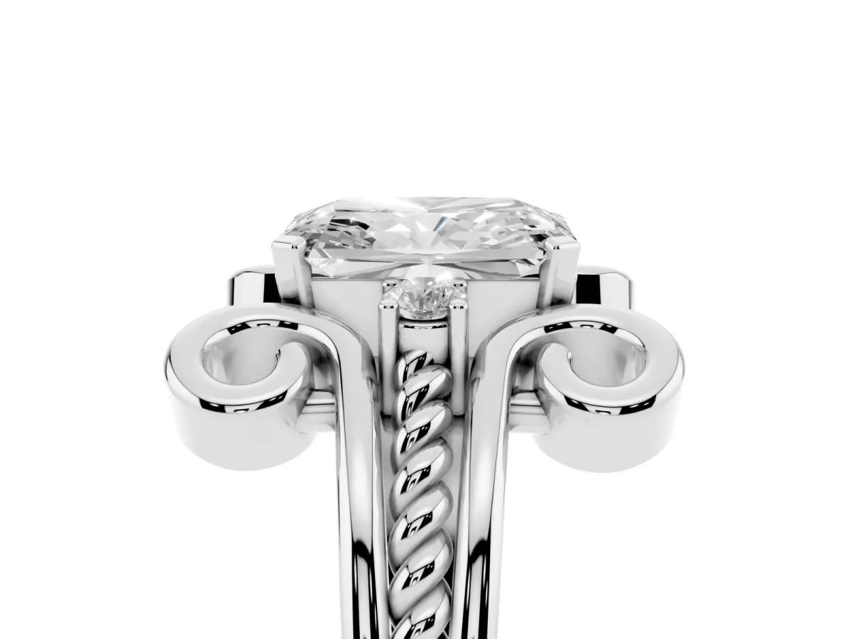 Radiant Cut Solitaire Twisted Band Scroll Prong Ring Platinum