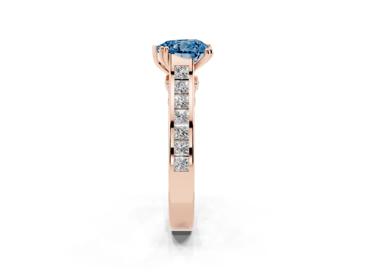 Fancy Blue Heart Cut Cut Channel Set Solitaire Engagement Ring with Prong Setting Rose gold
