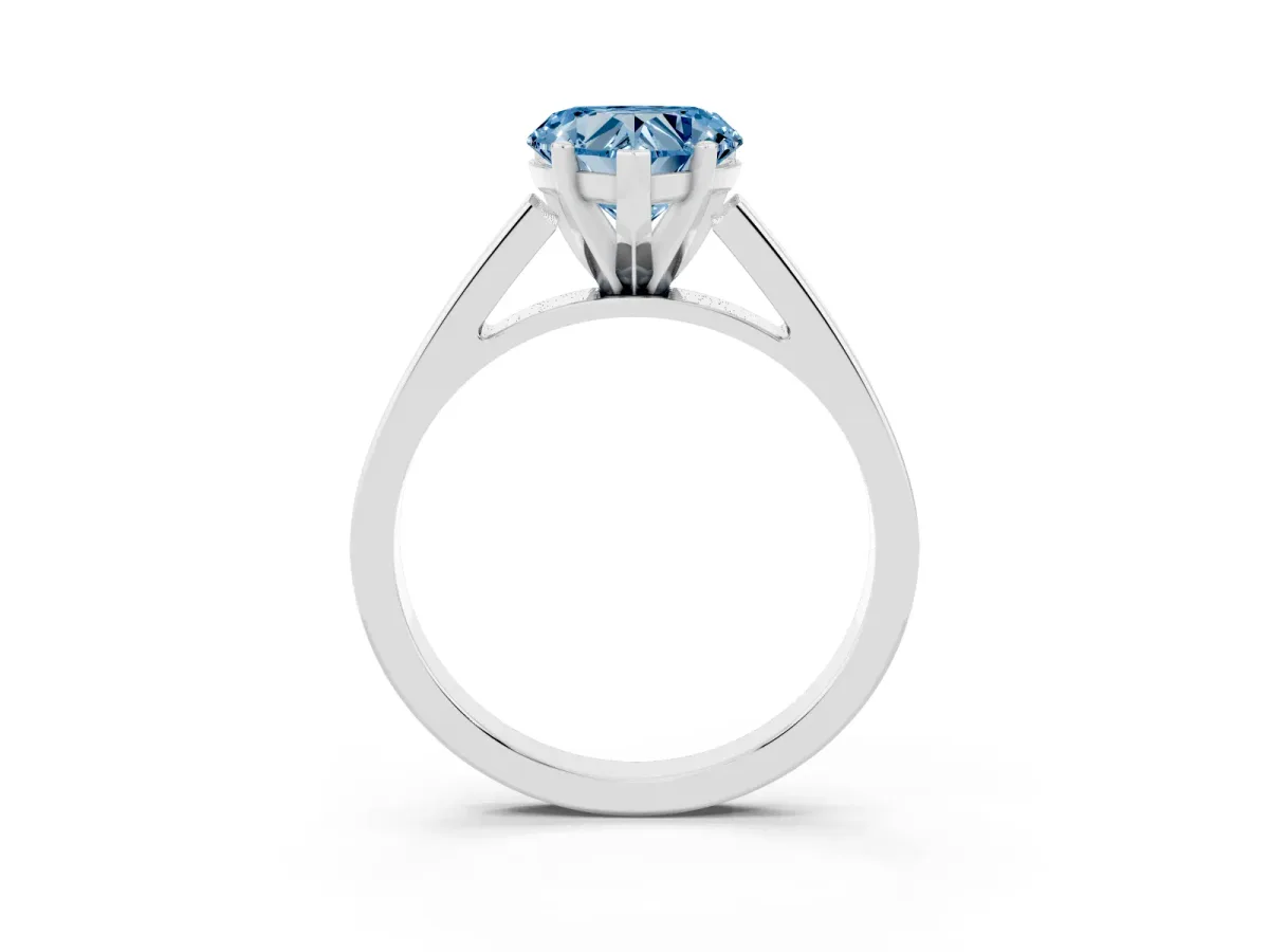 Fancy Blue Heart Cut Solitaire Engagement Ring with Four-Prong Setting and Tapered Band Platinum