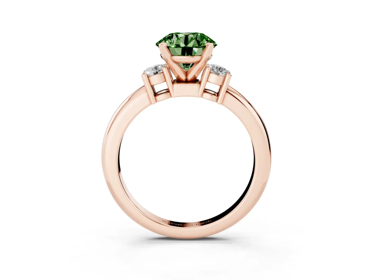 Fancy Green Three-Stone Round Cut Cut Diamond Solitaire with Prong Setting and Classic Band Rose gold