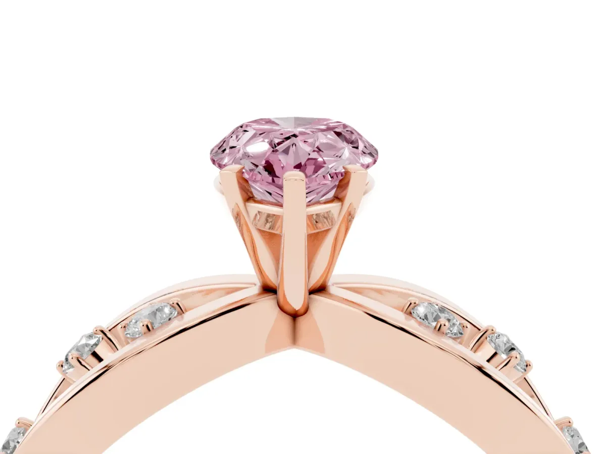 Fancy Pink Pear Cut Cut Solitaire Diamond with Side Stones on Criss-Cross Band and Four-Prong Setting Rose gold