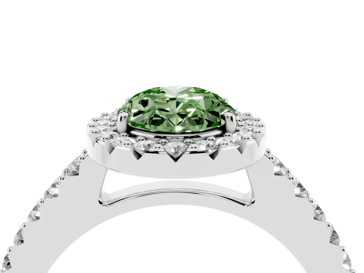 Fancy Green Oval Cut Halo Diamond Pavé Solitaire Ring White gold