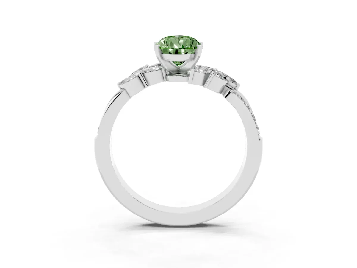 Fancy Green Pear Cut Solitaire Marquise Twist Band with Six-Prong Setting Silver