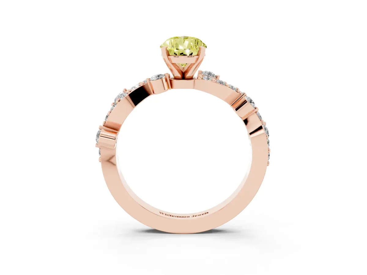 Fancy Yellow Pear Cut Cut Solitaire Diamond Twisted Band with Pave Setting Rose gold