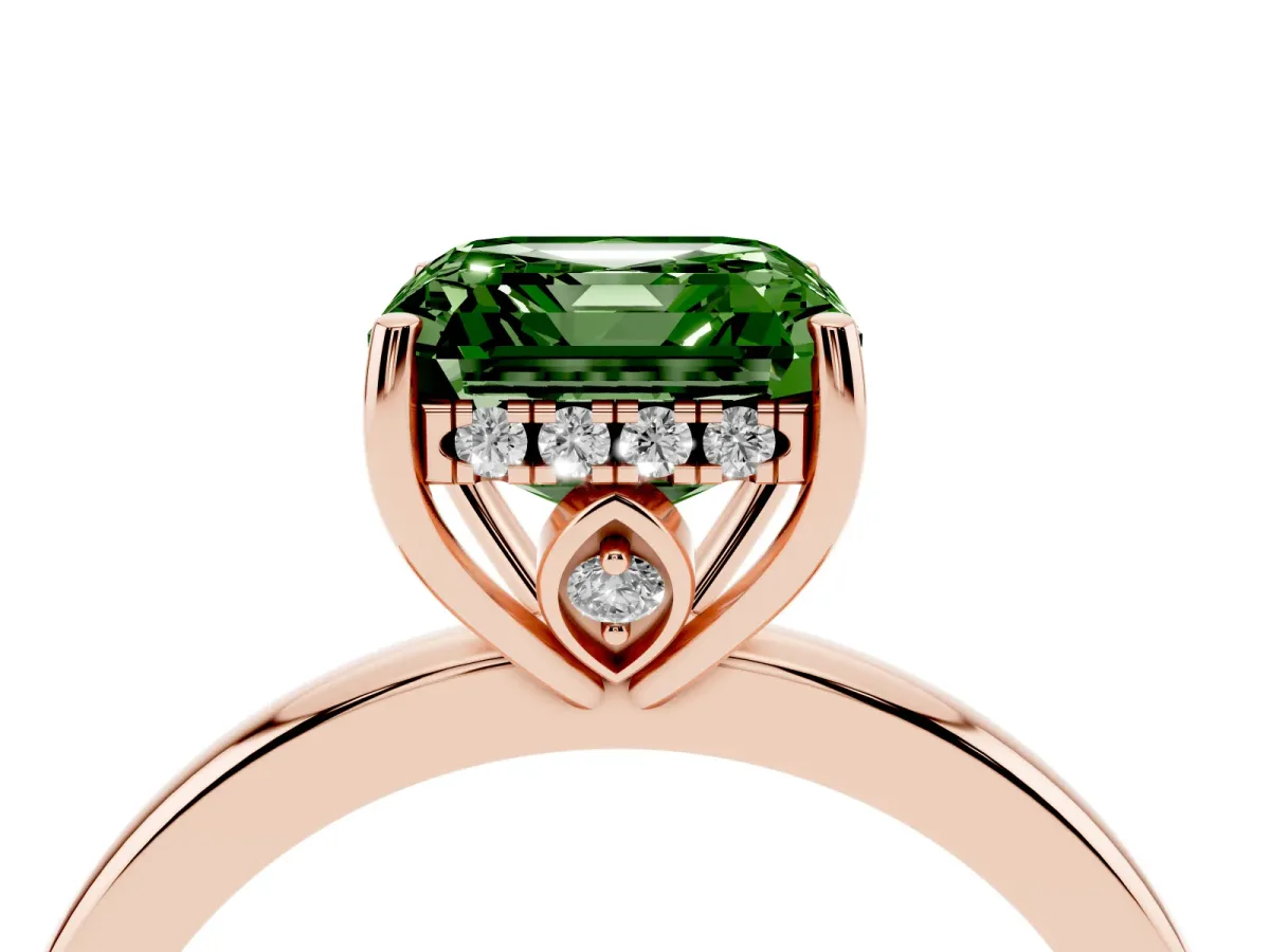 Fancy Green Asscher Cut Solitaire Diamond Ring with Prong Setting and Plain Band Rose gold