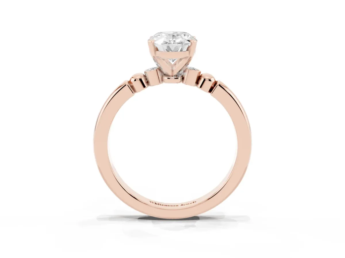 Oval Cut Solitaire Beaded Band with Four-Prong Setting Rose gold
