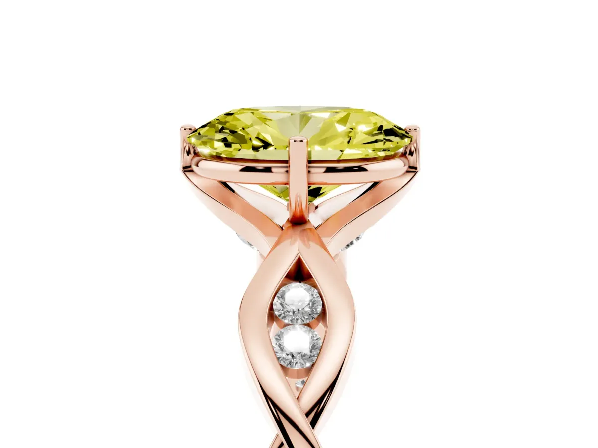 Fancy Yellow Oval Cut Solitaire Twist Band with Leaf Prong Setting Rose gold